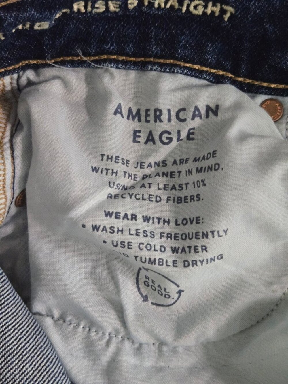 American Eagle Super High Rise Straight Stretch Cuffed Denim Jeans Size 4 - Picture 13 of 14